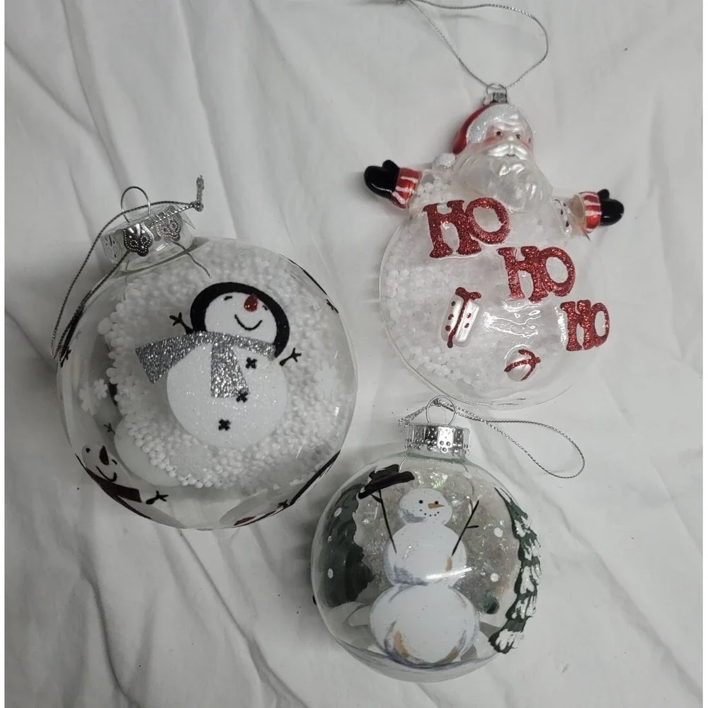 Large Silver Glass  Snowman‎ Christmas Ornaments Lot of 3